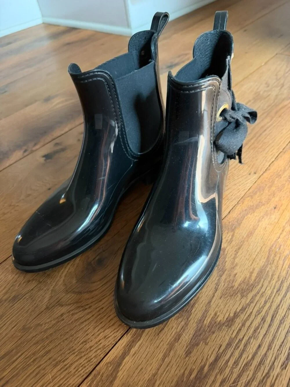 Lemon Jelly Black Ankle Rain Boots Bow Detail EU 40 / US 9